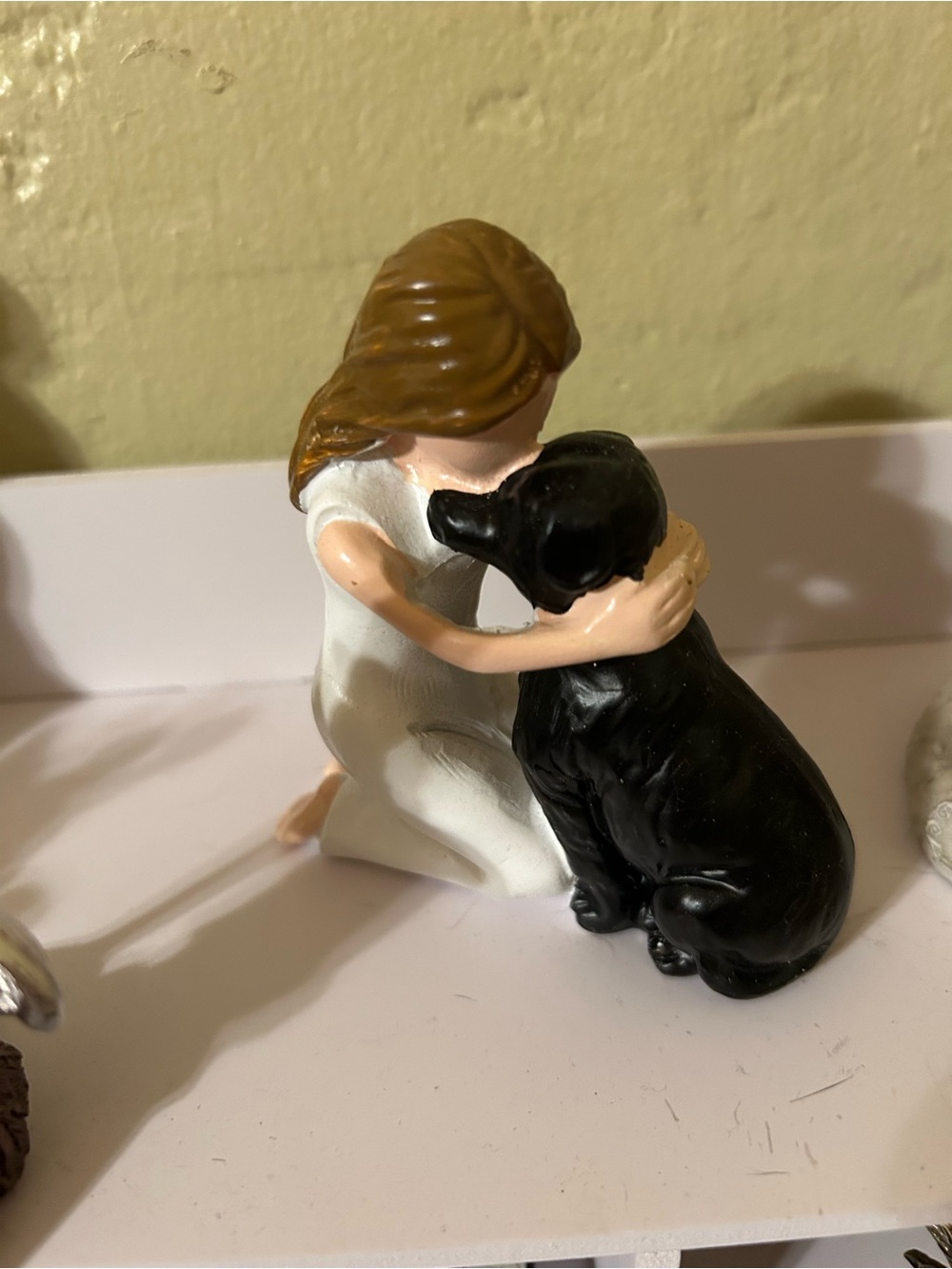 Pet Figurine Girl Hugging Black Dog - Decorative Sculpture